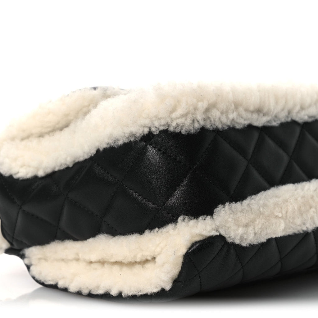 Chanel Lambskin Shearling Large CC Flap Bag Black White