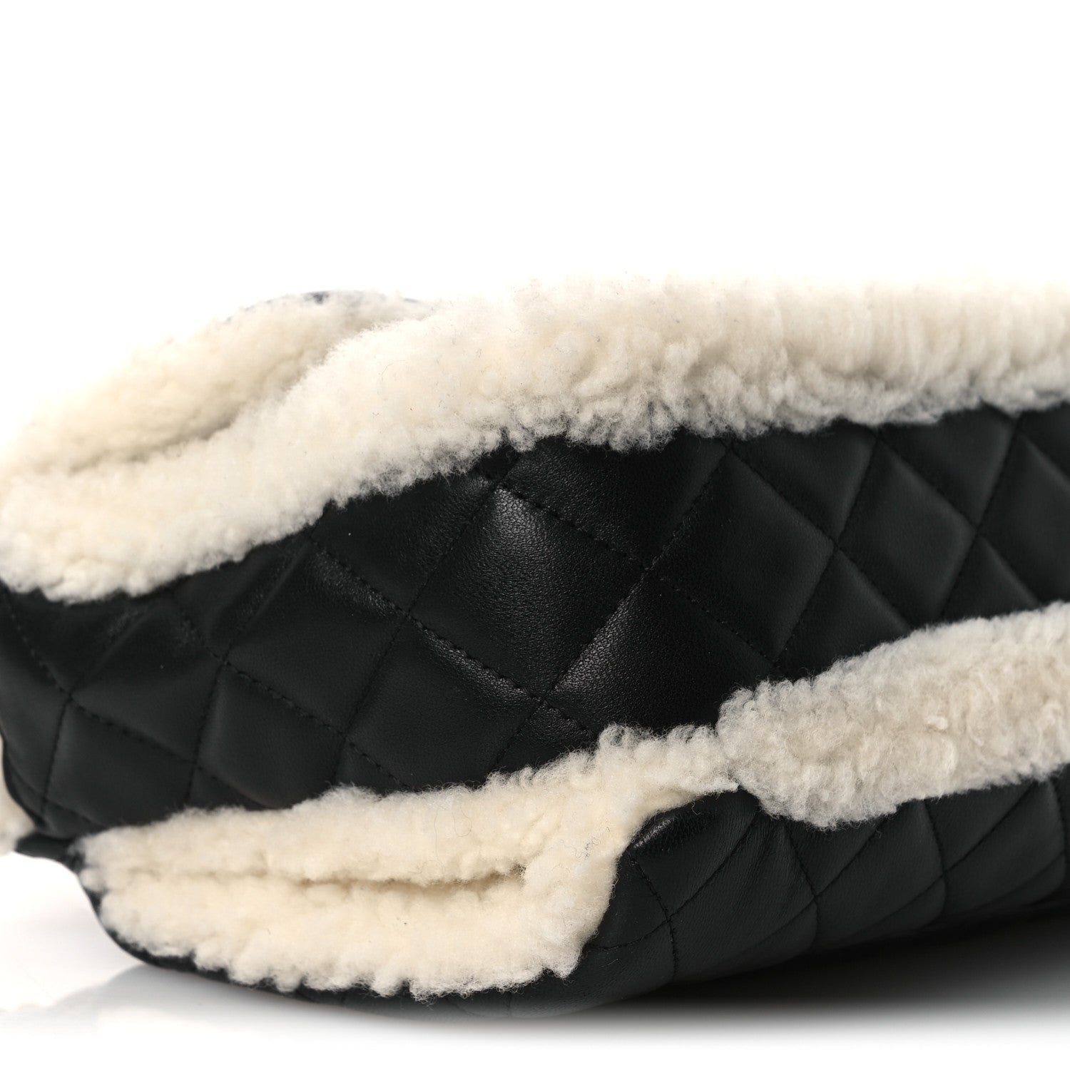 Chanel Lambskin Shearling Large CC Flap Bag Black White