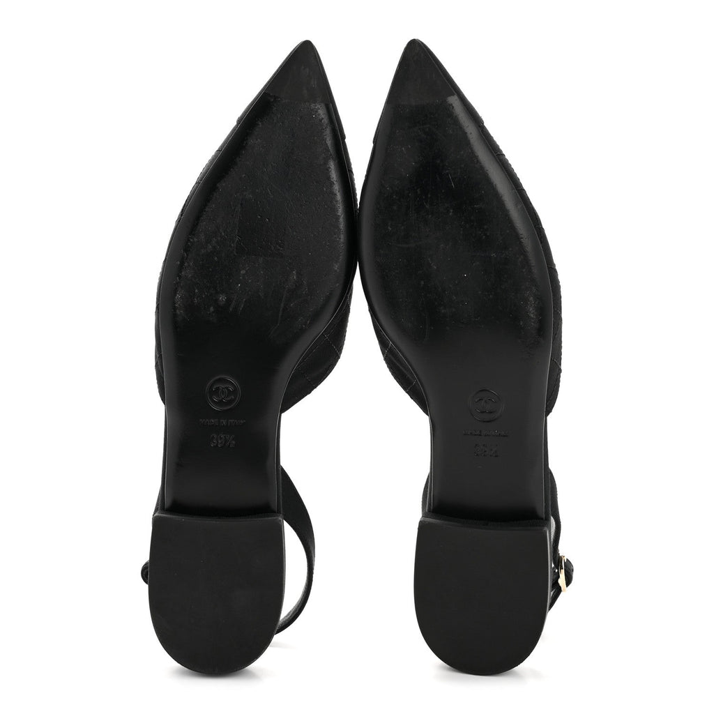 Grosgrain Camellia Slingback Flats 39.5 Black White