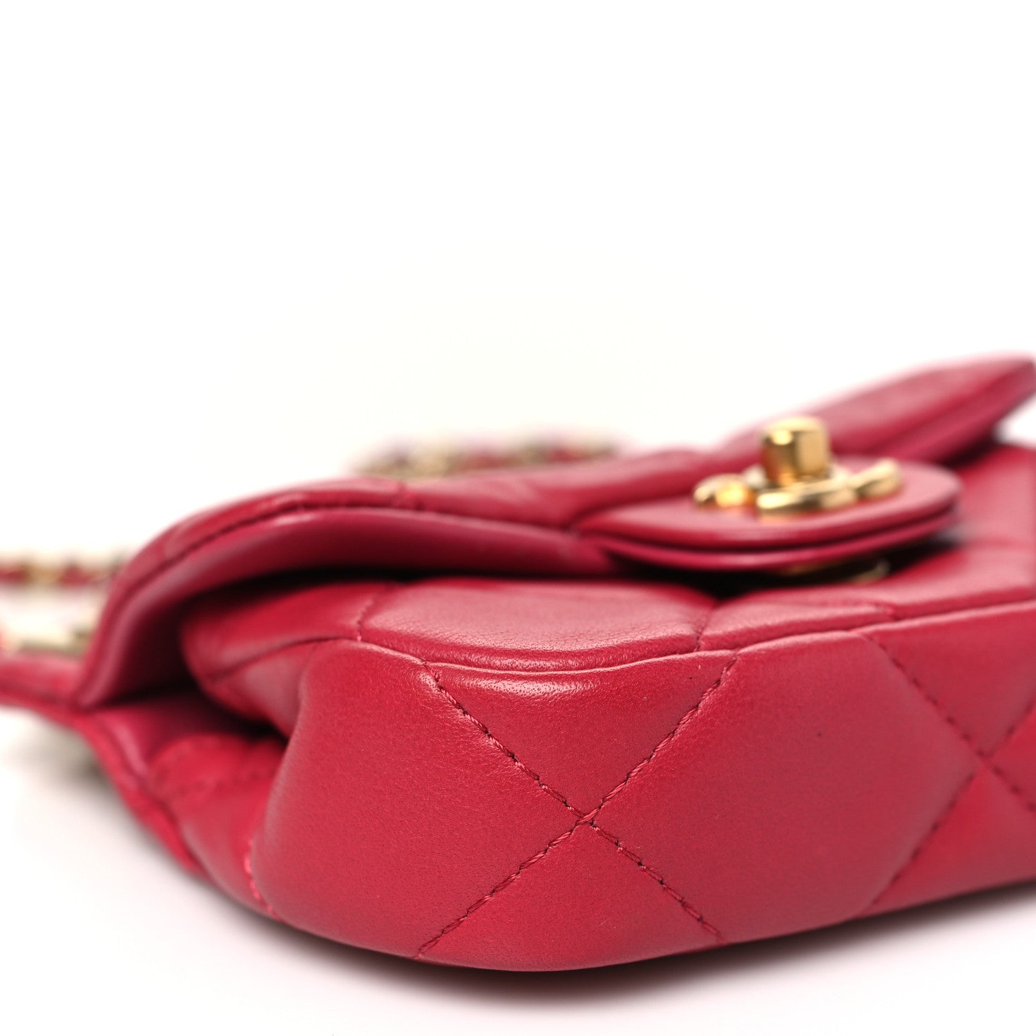 Chanel Calfskin Quilted Lady Handle Flap Card Holder With Chain Dark Pink