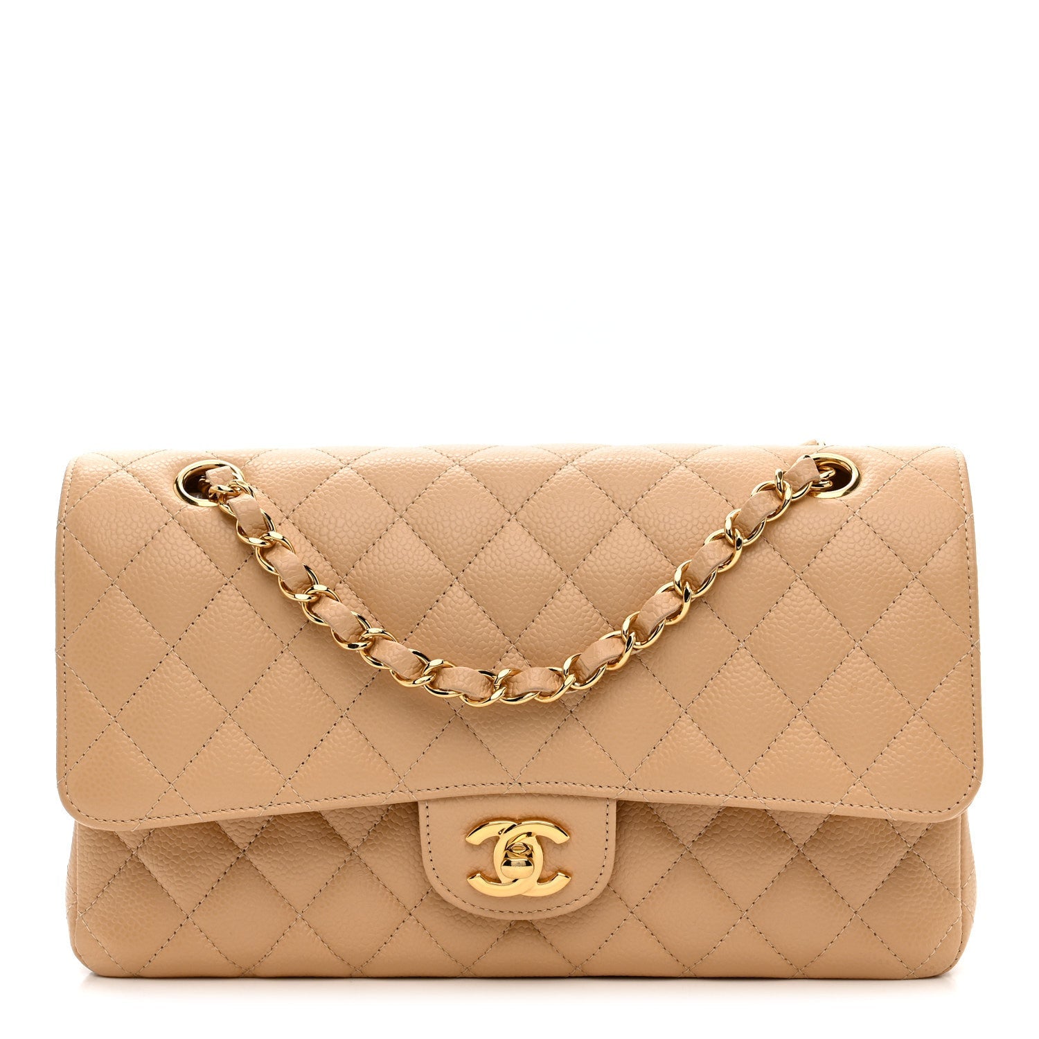Chanel Caviar Quilted Medium Double Flap Beige