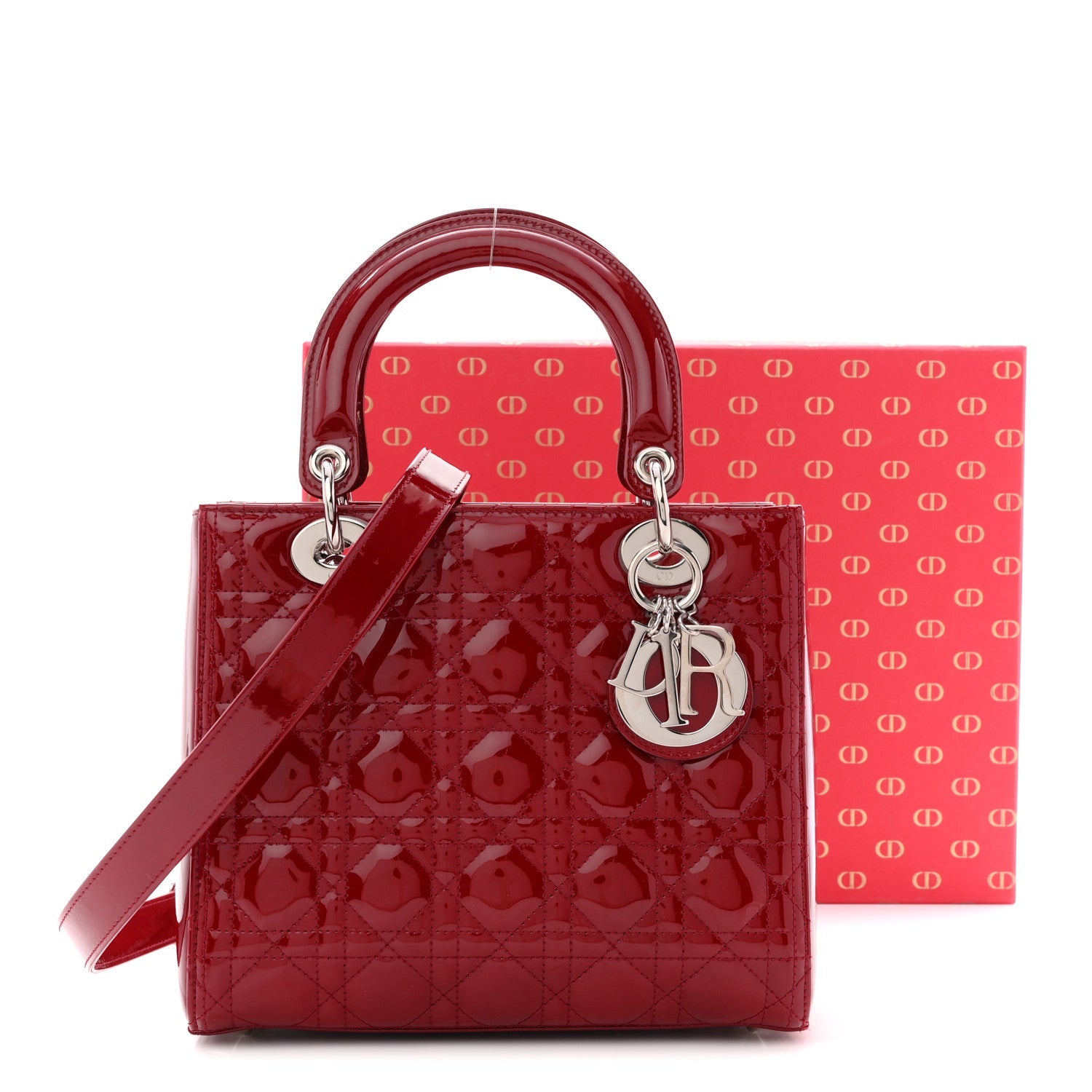 Christian Dior Patent Cannage Medium Lady Dior Red
