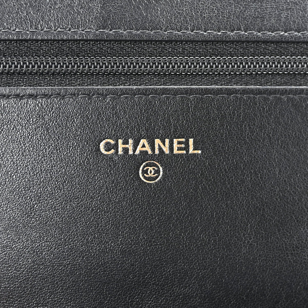 Chanel Lambskin Quilted Boy Wallet On Chain WOC Black