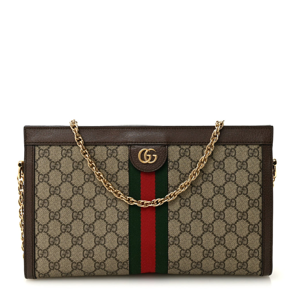 Gucci GG Supreme Monogram Web Medium Ophidia Chain Shoulder Bag Brown