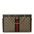 Gucci GG Supreme Monogram Web Medium Ophidia Chain Shoulder Bag Brown