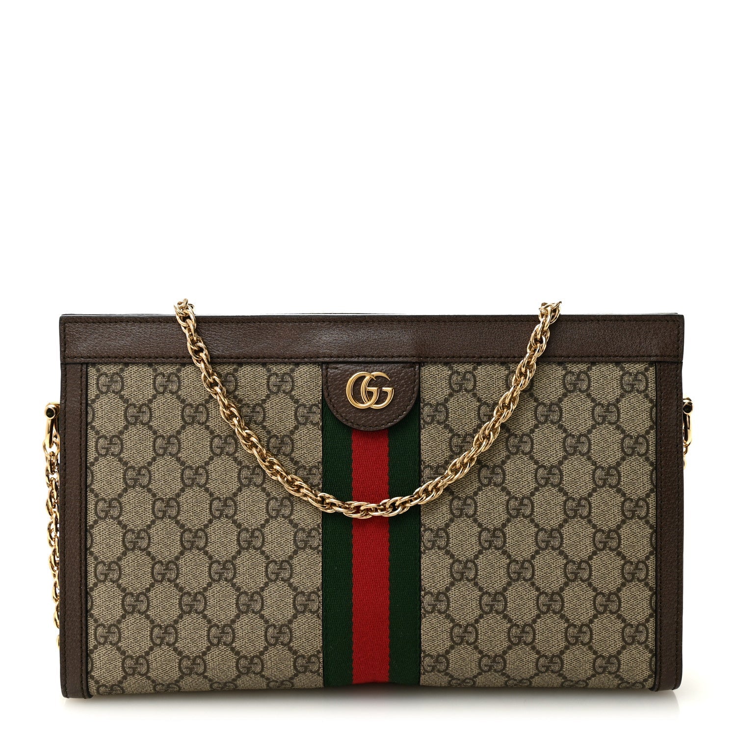 Gucci GG Supreme Monogram Web Medium Ophidia Chain Shoulder Bag Brown