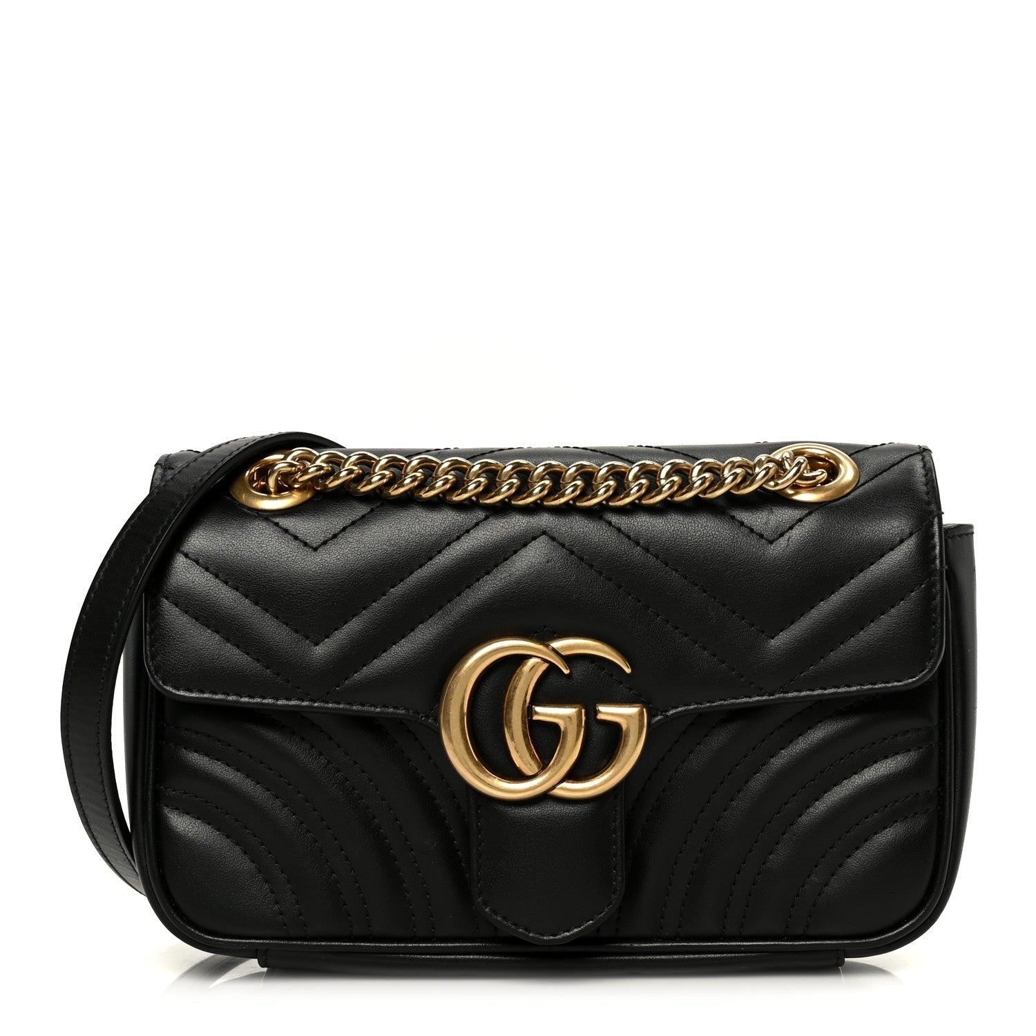 Gucci Calfskin Matelasse Mini GG Marmont Shoulder Bag Black