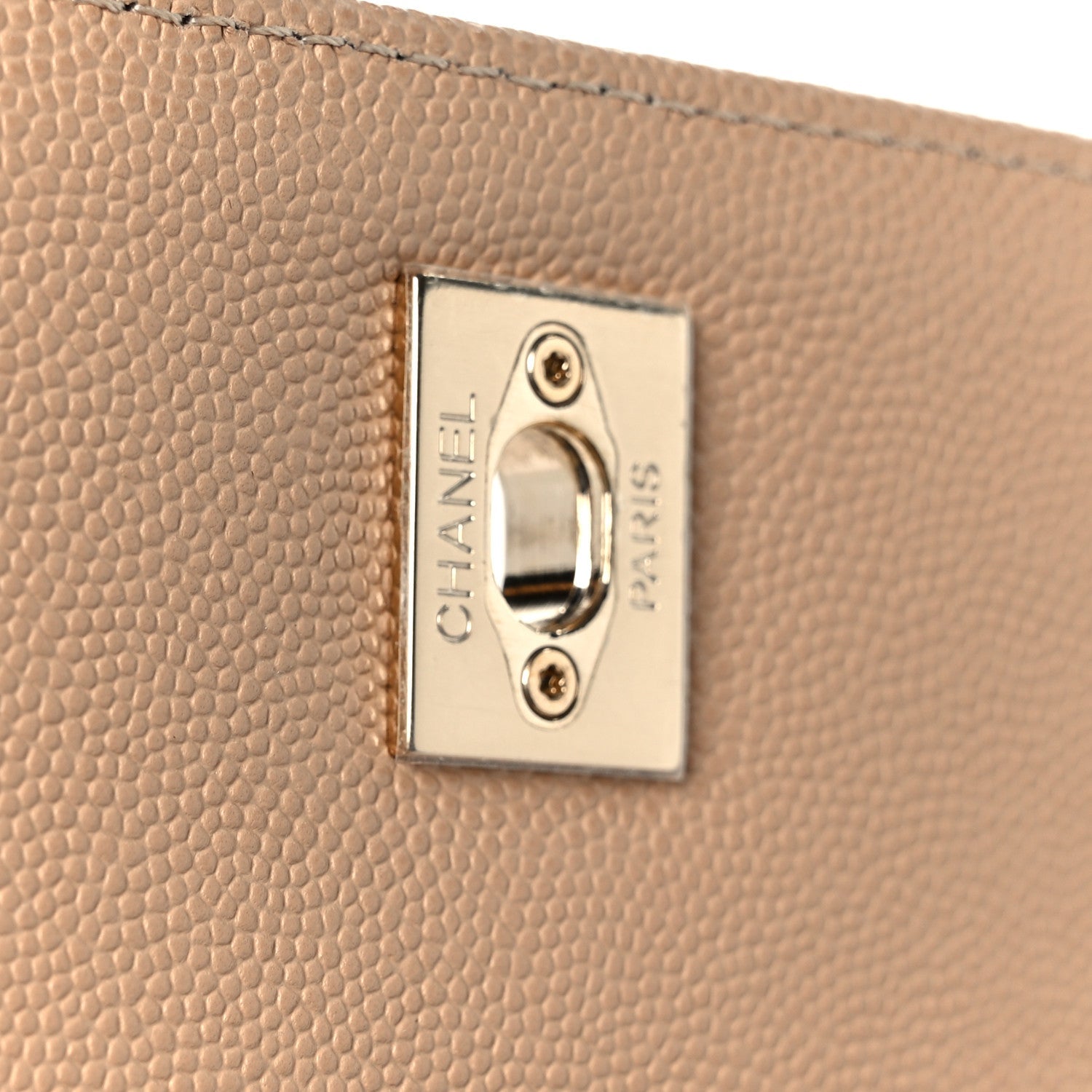 Chanel Caviar Chevron Quilted Small Coco Handle Flap Beige