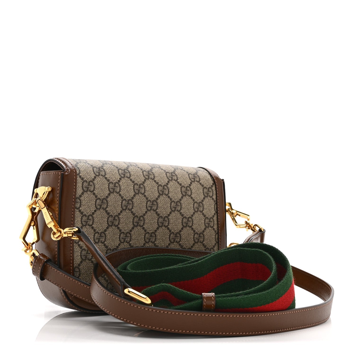 Gucci GG Supreme Monogram Web Mini Horsebit 1955 Shoulder Bag Beige Brown Sugar