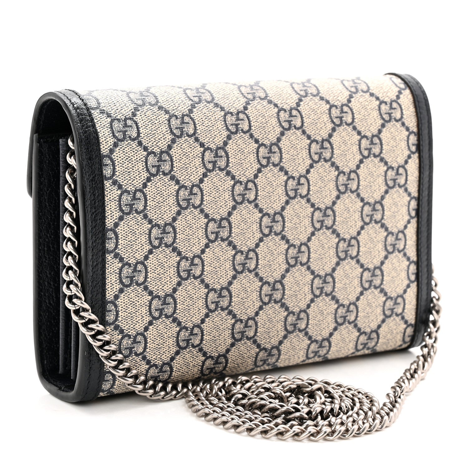 Gucci GG Supreme Monogram Textured Dollar Calfskin Mini Dionysus Chain Wallet Beige Blue
