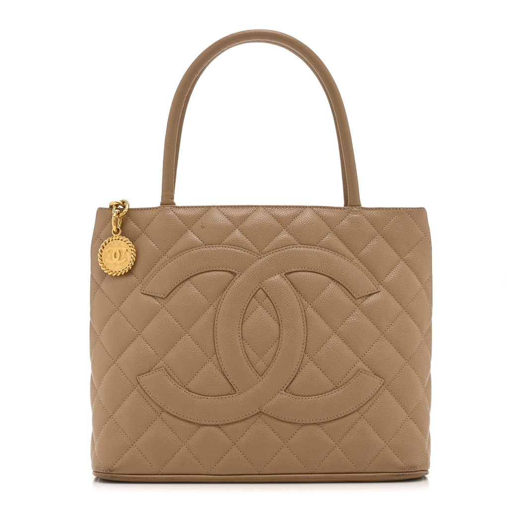 Chanel Caviar Quilted Medallion Tote Beige