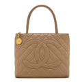 Chanel Caviar Quilted Medallion Tote Beige