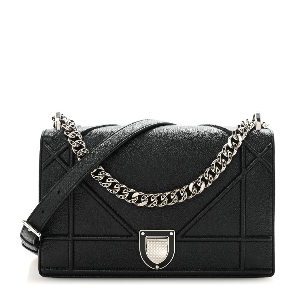 Christian Dior Grained Calfskin Medium Diorama Flap Bag Black