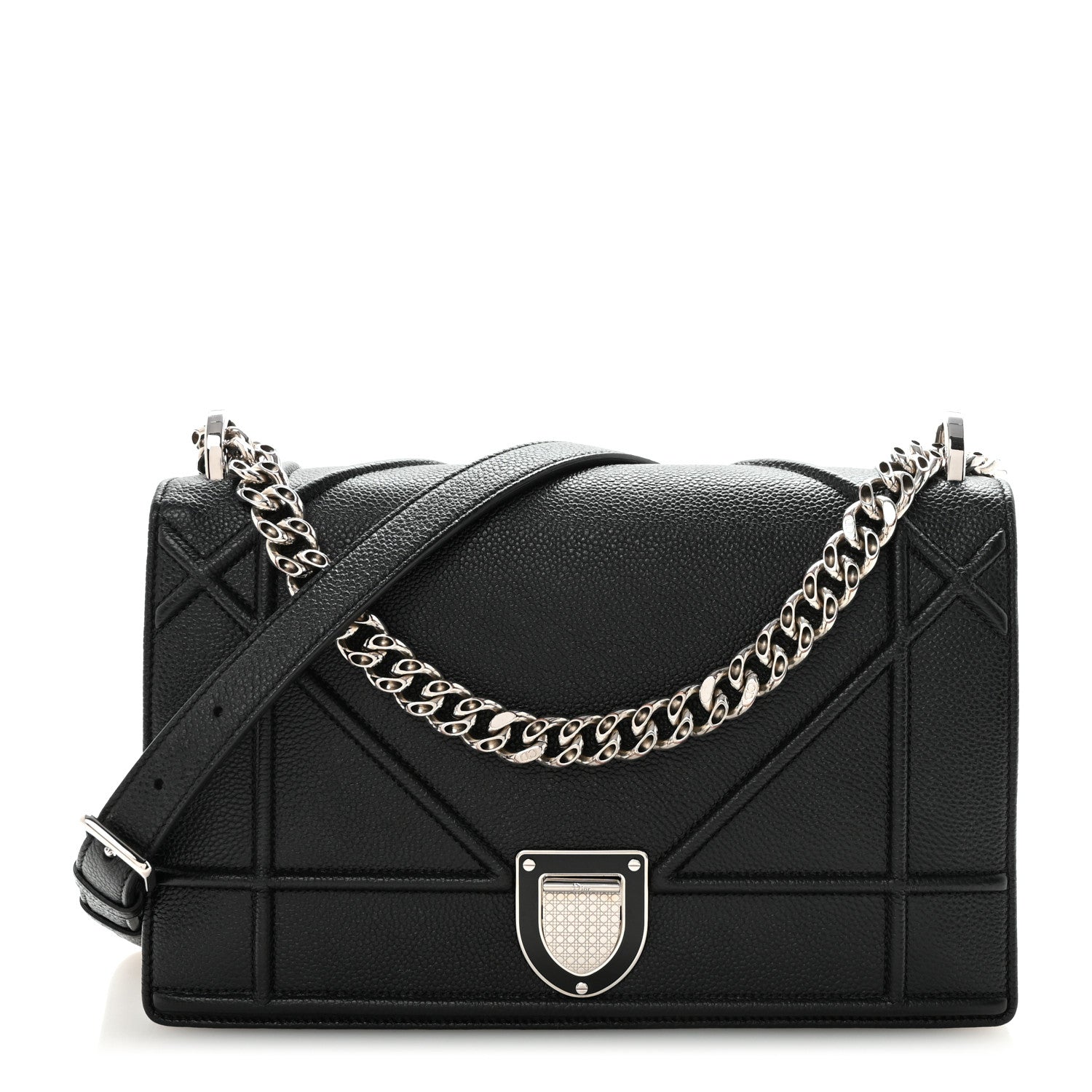 Christian Dior Grained Calfskin Medium Diorama Flap Bag Black