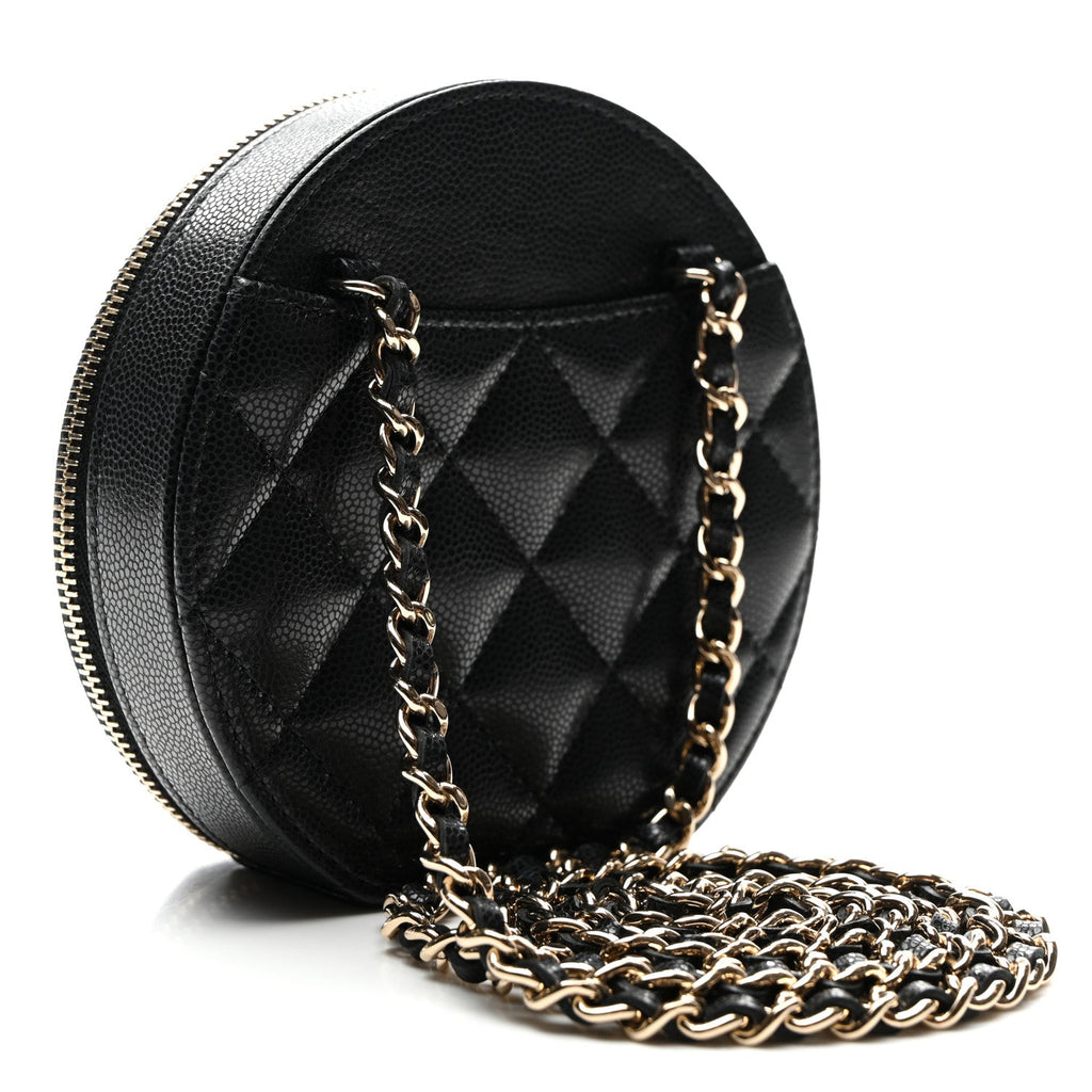 Chanel Caviar Quilted Round Coco Clutch With Chain Black
