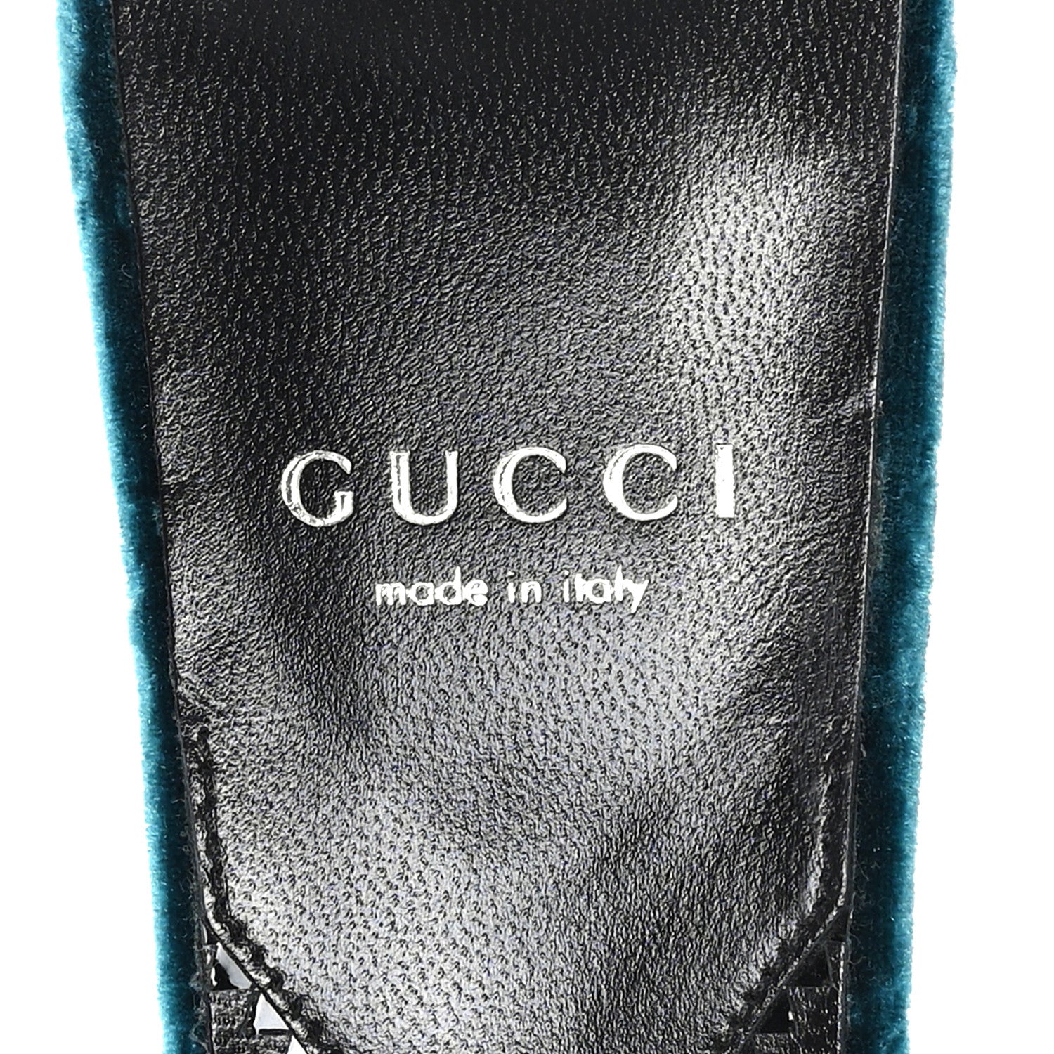 Gucci New Velvet Ashmir Regent Calfskin GG Monogram Square Toe Bow 45mm Slide Sandals Peacock Blue 39.5