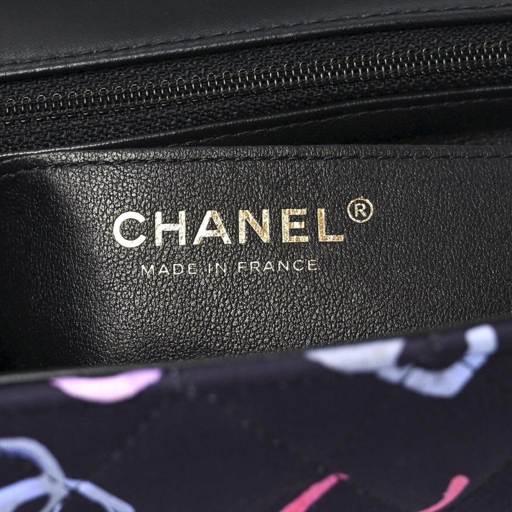 Chanel Printed Fabric Quilted Mini Rectangular Flap Black Pink Blue Yellow Orange