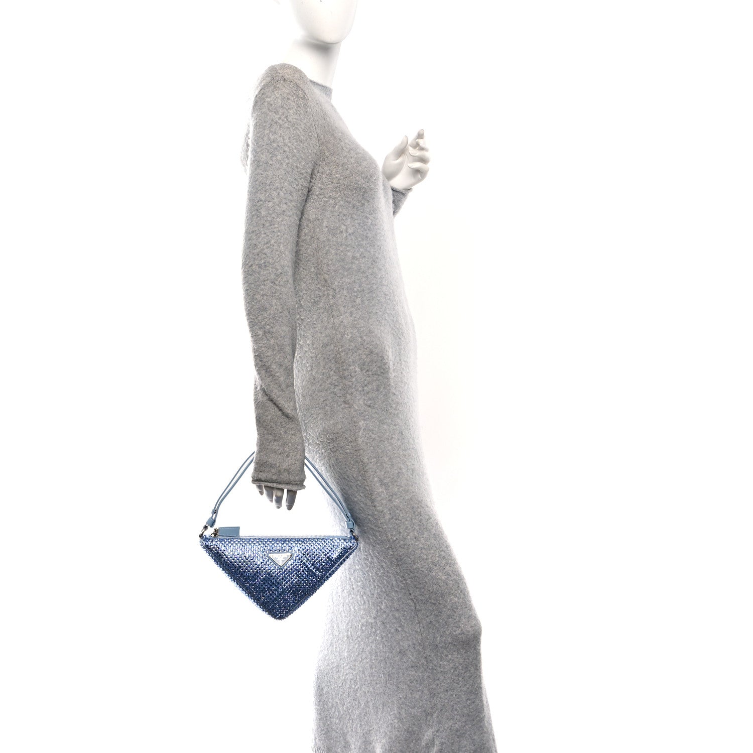 Prada Satin Crystal Triangle Pouch Celeste
