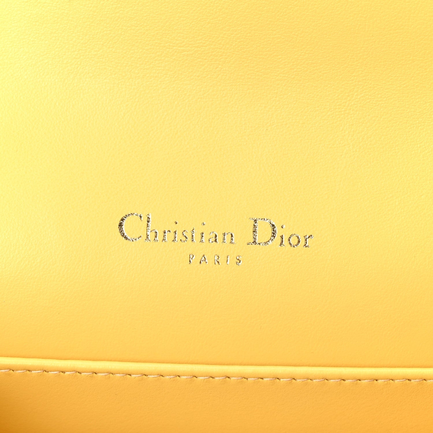 Christian Dior Calfskin Satin Bead Embroidery Lady Dior Clutch Gold Yellow