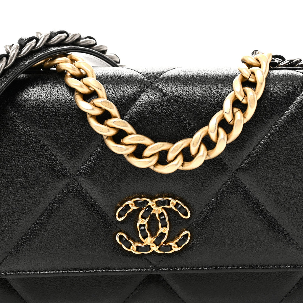 Chanel Lambskin Quilted Chanel 19 Wallet On Chain WOC Black