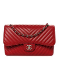 Chanel Caviar Chevron Quilted Jumbo Double Flap Dark Red