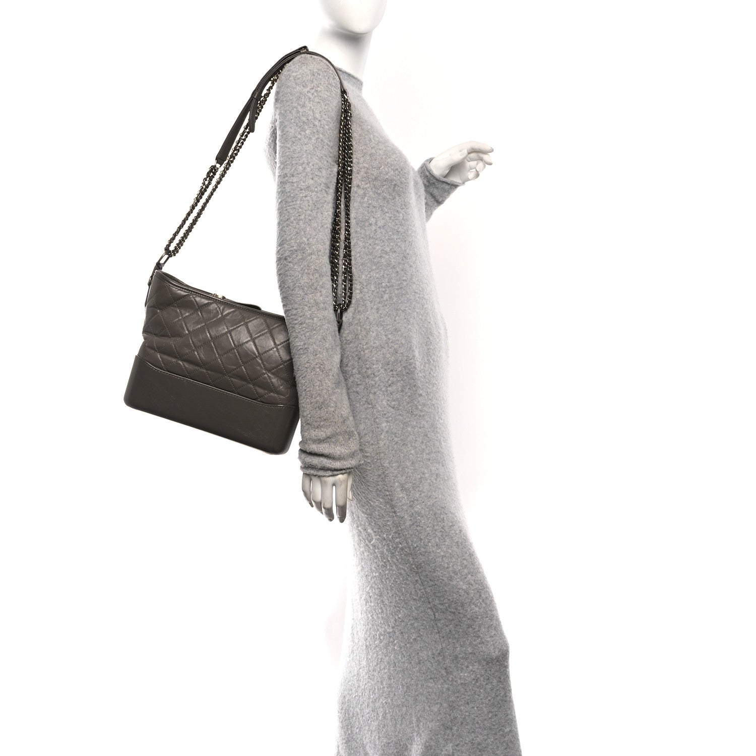 Chanel Aged Calfskin Quilted Medium Gabrielle Hobo Grey