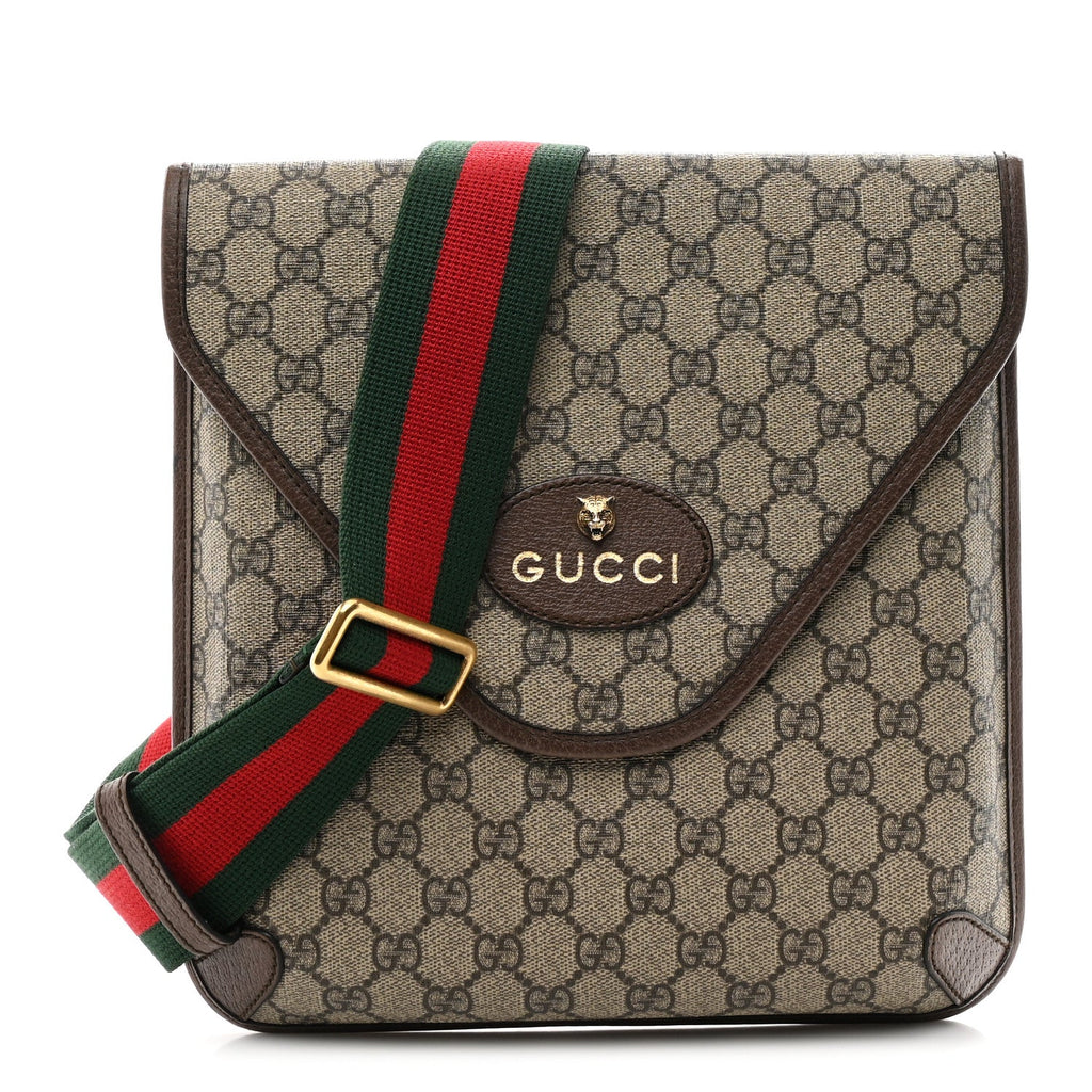 Gucci GG Supreme Monogram Web Medium Neo Vintage Flap Messenger Bag Beige New Acero