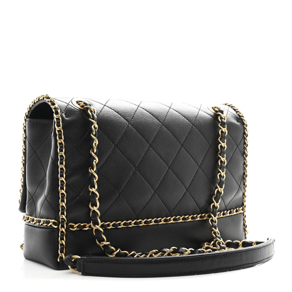 Chanel Calfskin Stitched Chain Flap Black