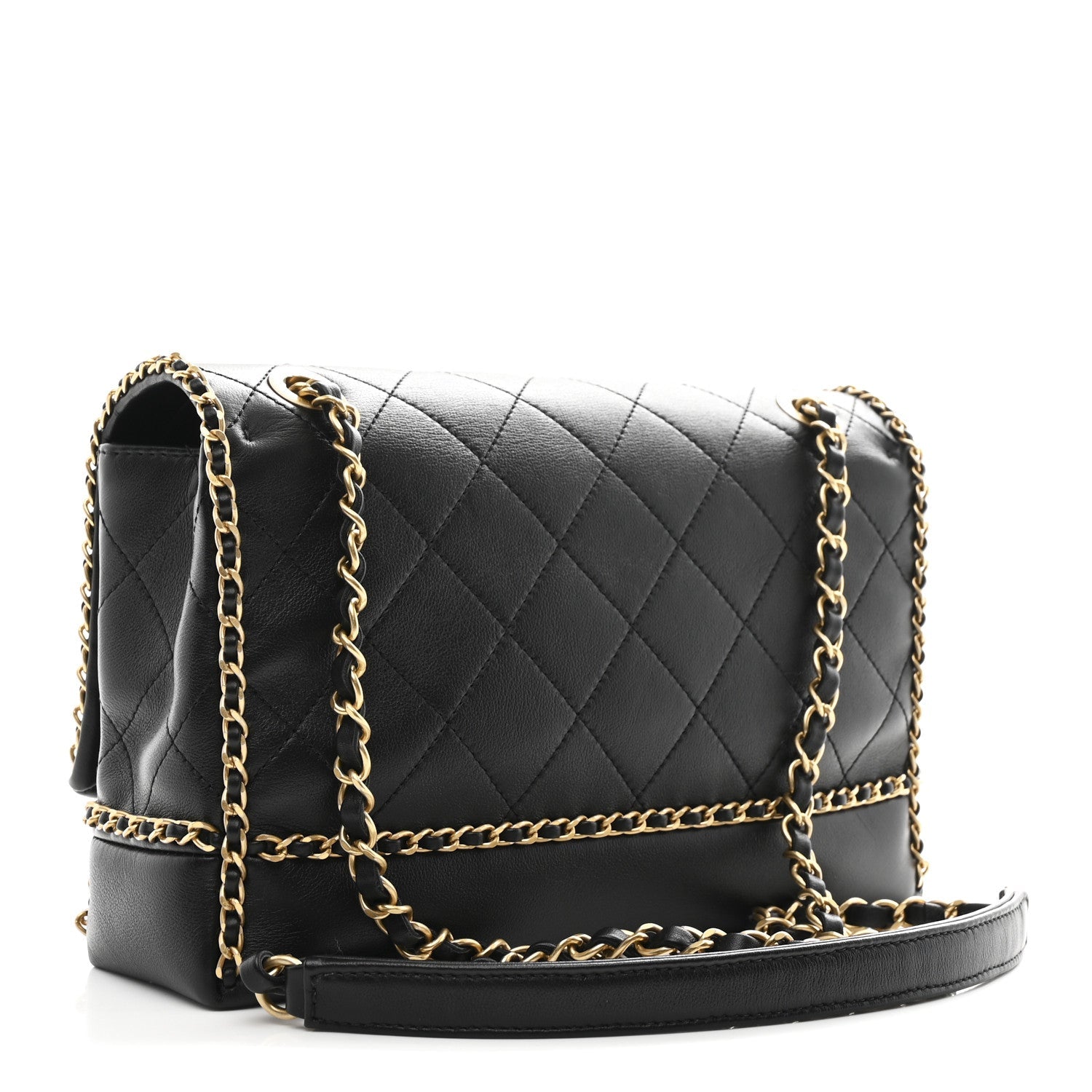 Chanel Calfskin Stitched Chain Flap Black