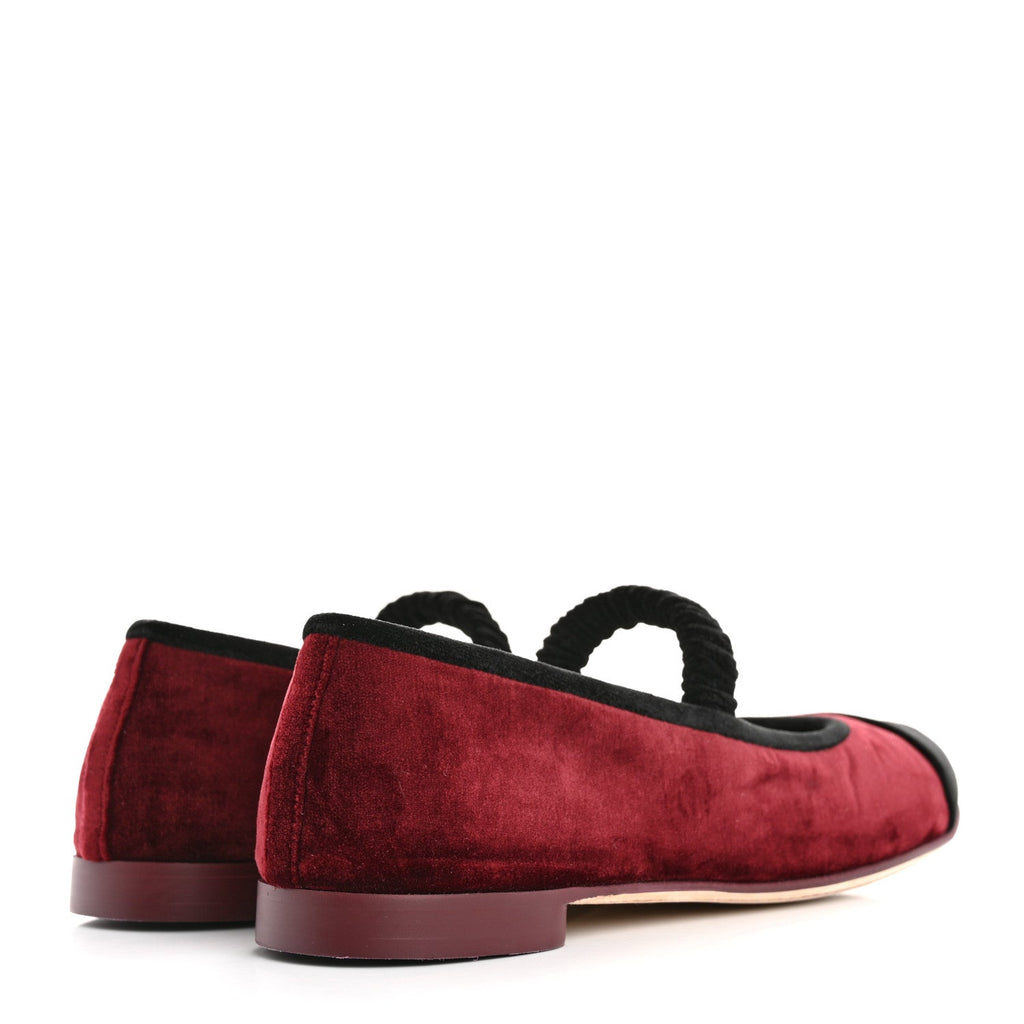 Chanel Velvet Mary Jane Flats 38 Burgundy Black