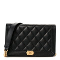 Chanel Caviar Quilted Boy Wallet On Chain WOC Black