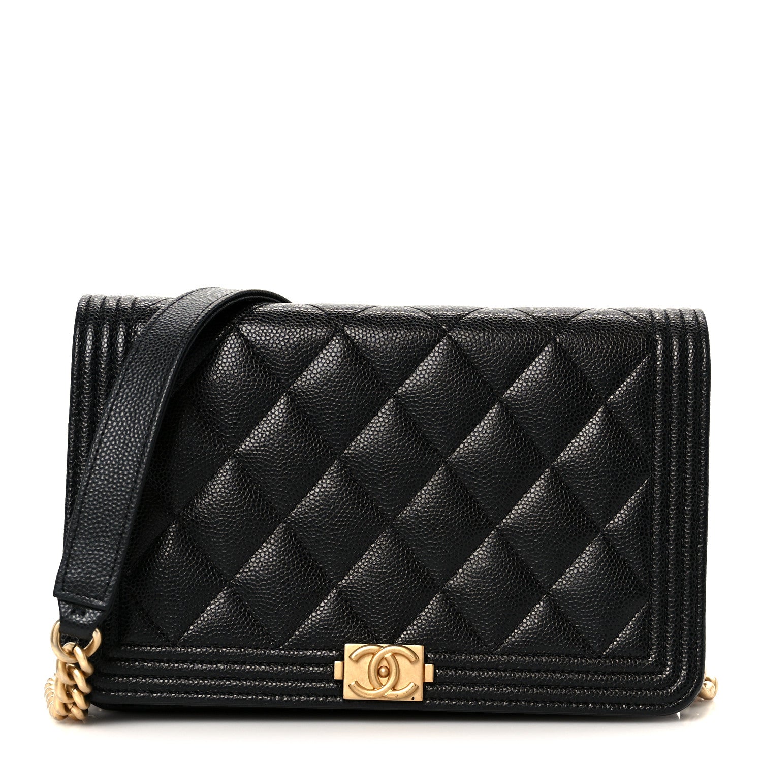 Chanel Caviar Quilted Boy Wallet On Chain WOC Black