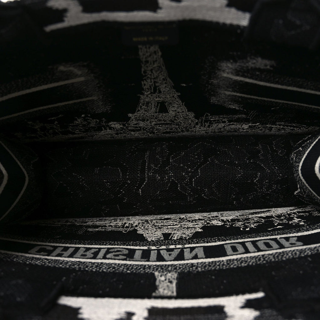 Christian Dior Canvas Embroidered Medium Paris Book Tote Black White