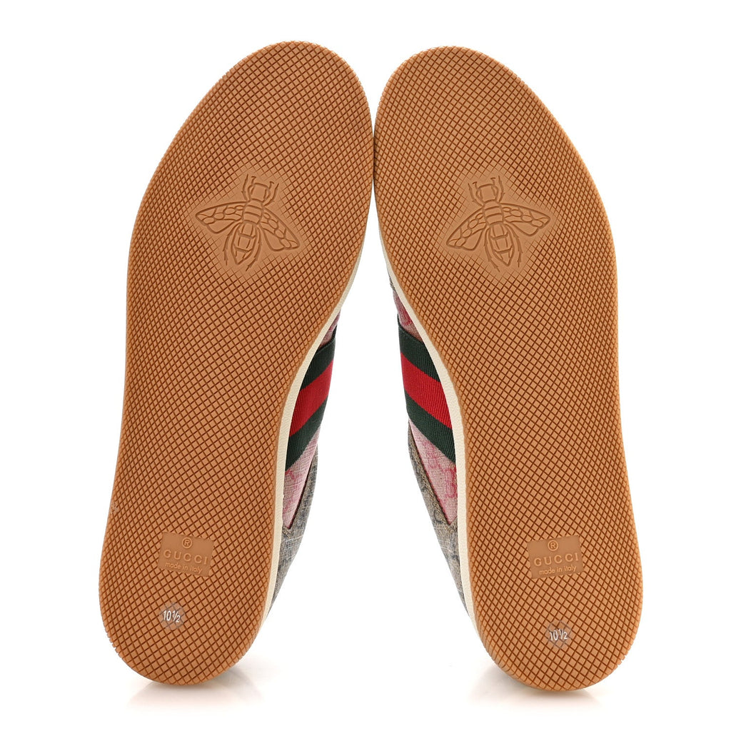Gucci GG Supreme Monogram Harness Calfskin Web Mens Screener Sneakers 10.5 Beige Ebony Rosso Harness Brown