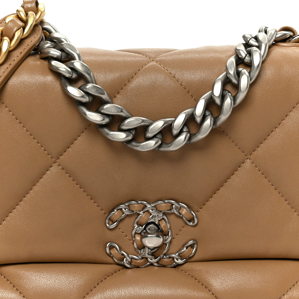 Chanel Lambskin Quilted Medium Chanel 19 Flap Dark Beige