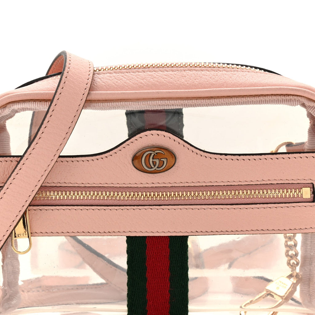 Gucci Vinyl Web Mini Ophidia Transparent Shoulder Bag Perfect Pink