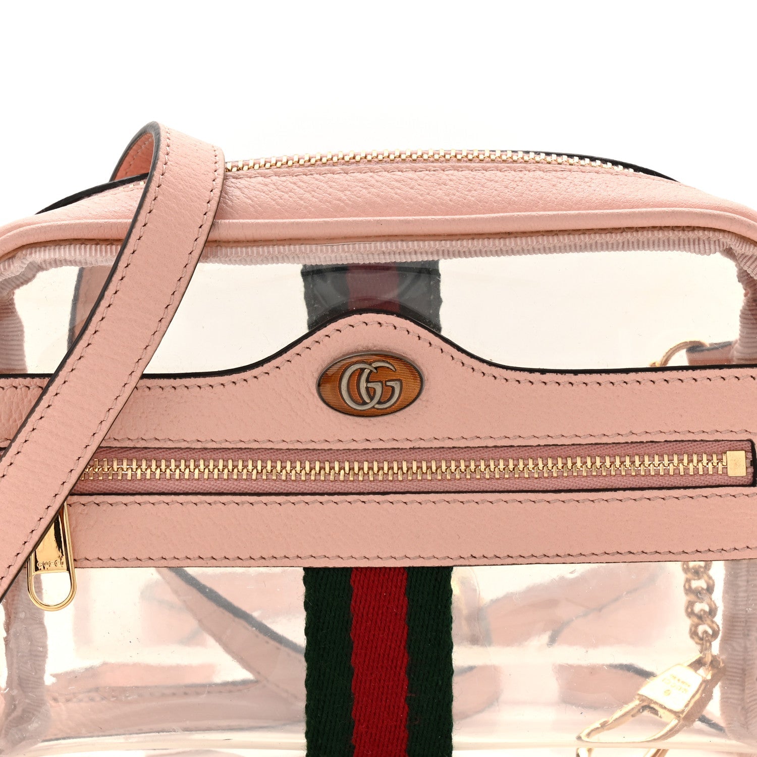 Gucci Vinyl Web Mini Ophidia Transparent Shoulder Bag Perfect Pink