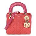Christian Dior Lambskin Cannage Mini Bi-Color Lady Dior Red Fuchsia