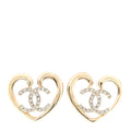 Metal Crystal CC Logo Heart Earrings Gold