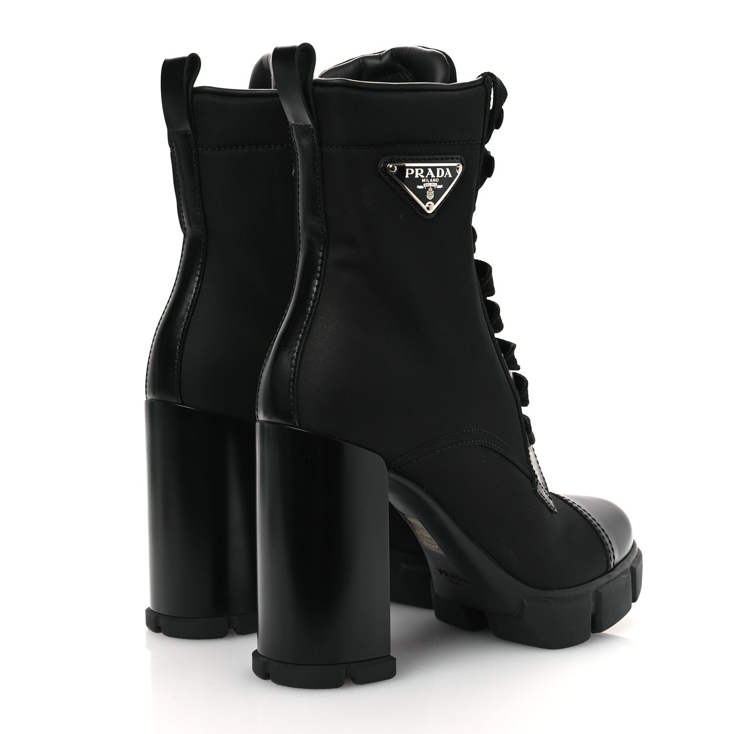 Prada Spazzolato Re-Nylon Metal Triangle Logo 110mm Ankle Boots 36.5 Black