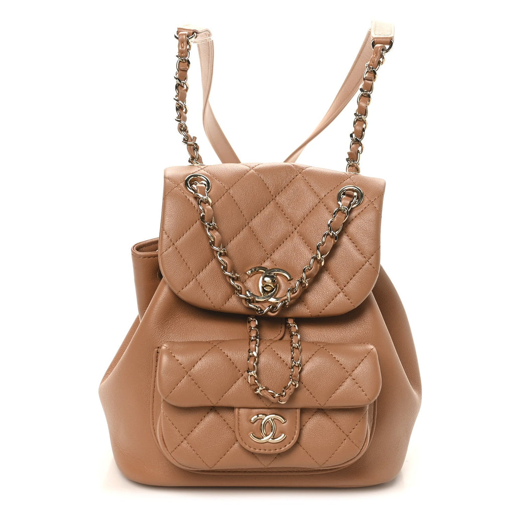 Chanel Quilted Small Duma Pockets Drawstring Backpack Light Brown
