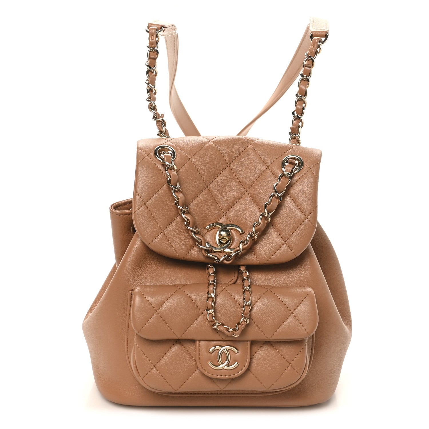 Chanel Quilted Small Duma Pockets Drawstring Backpack Light Brown