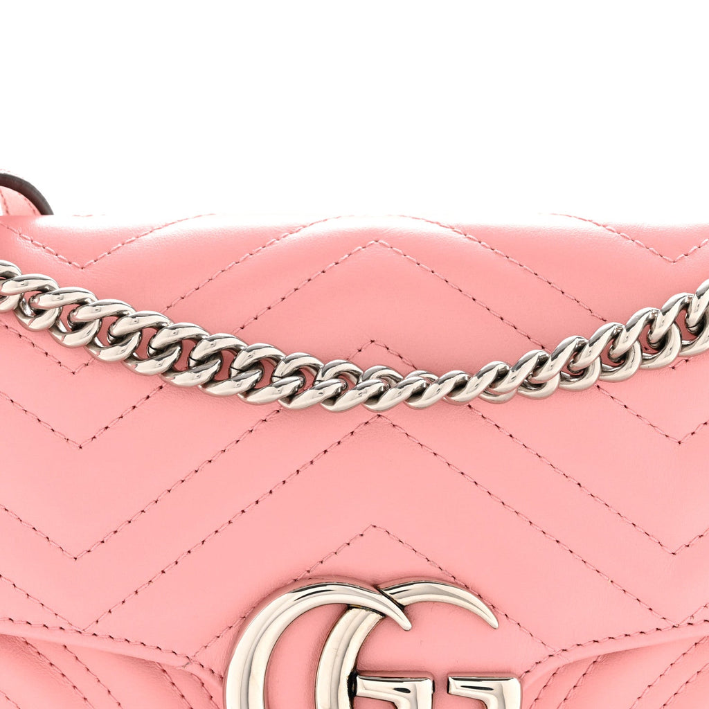 Gucci Calfskin Matelasse Small GG Marmont Shoulder Bag Wild Rose
