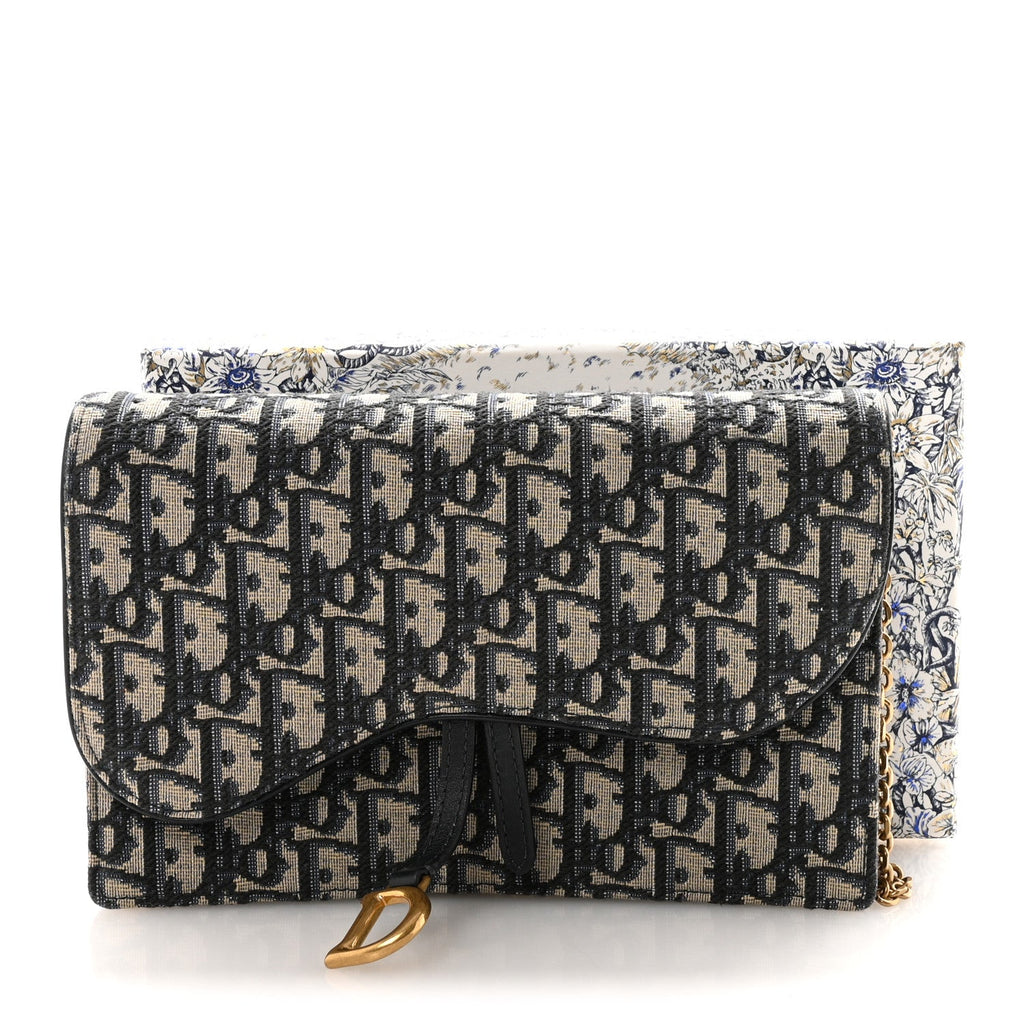 Christian Dior Oblique Saddle Chain Pouch Blue