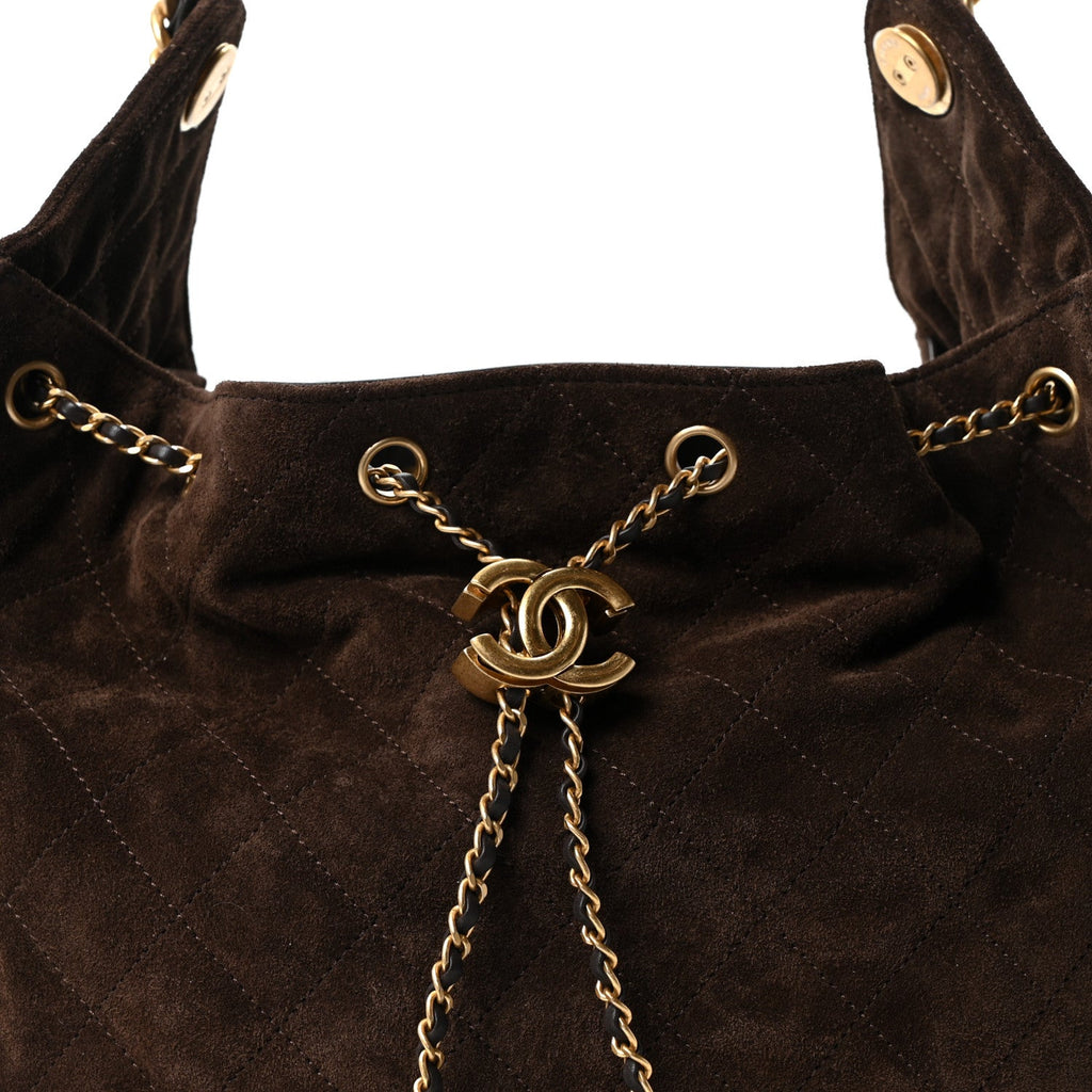 Chanel Suede Quilted Medium Chanel 25 Handbag Dark Brown