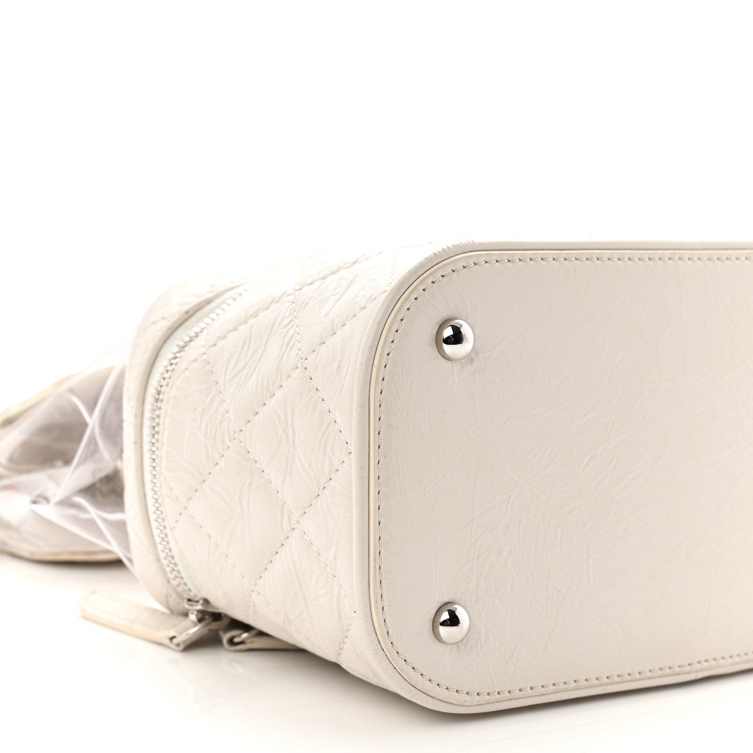 Chanel Crumpled Calfskin PVC Quilted Flap White