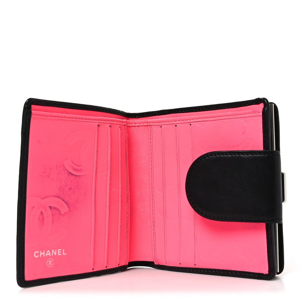 Calfskin Quilted Cambon Bi-fold Wallet Black White