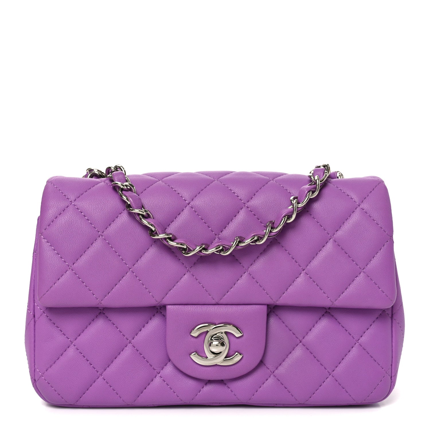 Chanel Lambskin Quilted Mini Rectangular Flap Purple