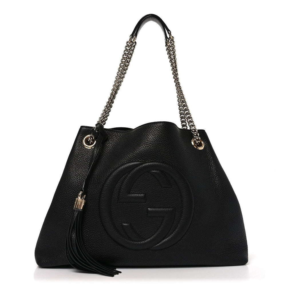 Gucci Pebbled Calfskin Medium Soho Chain Shoulder Bag Black
