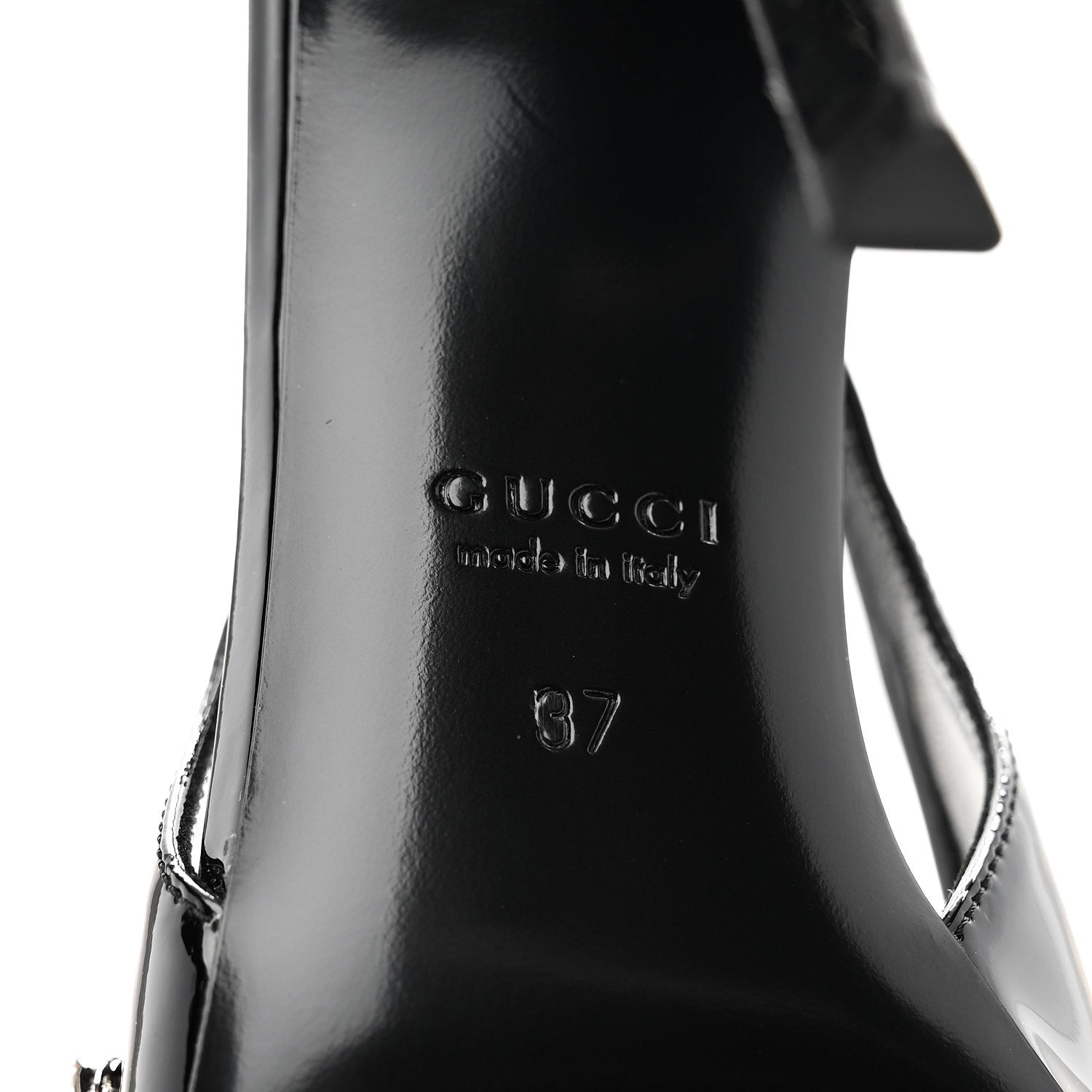 Gucci Vernice Crystal Embellished Guinevere Slingback Pumps 37 Black